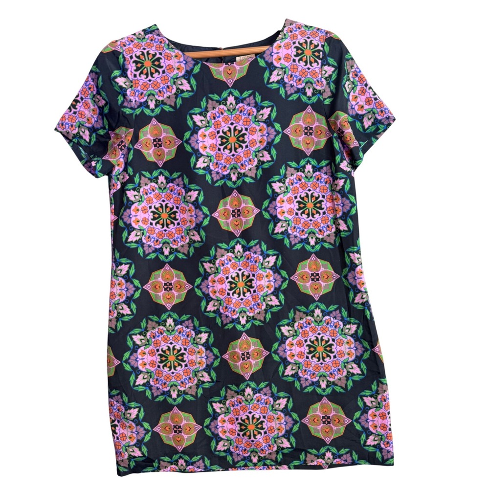 J.Crew Psychedelic Mandala Print Shift Dress Women's 10 Retro Preppy Mod